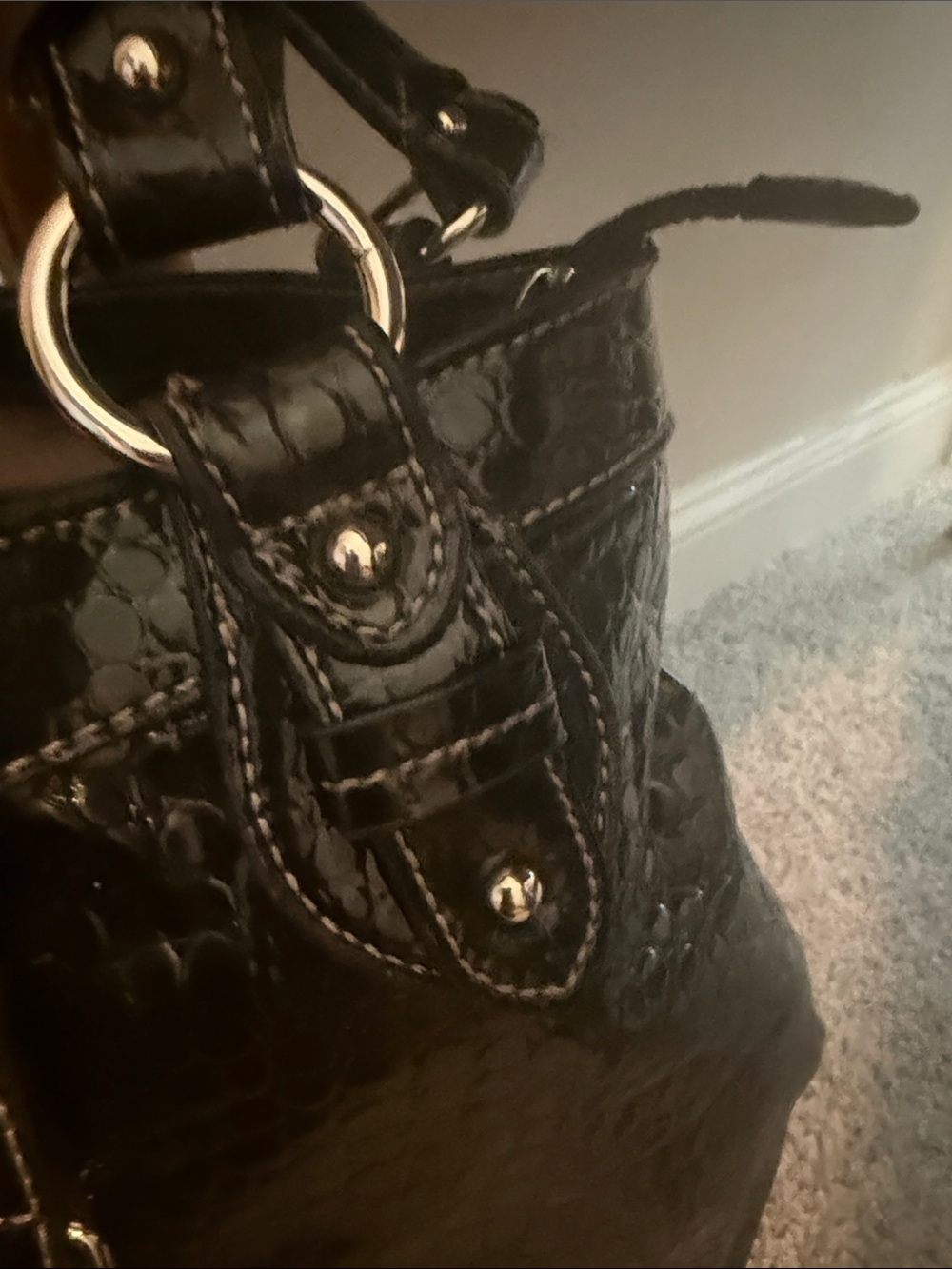 Nine West Black Croc-Embossed Shoulder Bag with Silver Accents - Picture 4 of 9